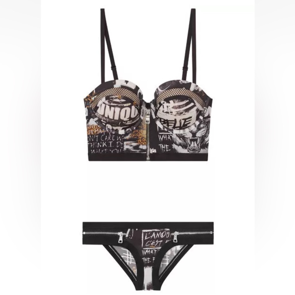 NWT Balmain x Victoria’s Secret Graffiti Punk Longline 34D‎ Bra and M Panty Set - Picture 2 of 13